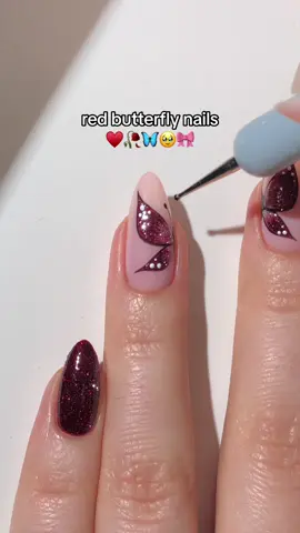 sparkly red butterfly nails! ♥️🥀🦋 one of my all time fav spring nail designs! <3 — using: • @kiaraskynails  red diamond FX gel polish “Crimson” ♥️ pink diamond FX gel polish “Velvet Crush” 🎀 black painting gel “Pitch Black” 🤍 white painting gel “Blank Slate” 🖤 • use my code PAULAR10 for 10% off! 💸 #sparklynails #springnails #prettynails #butterflies #nailinspo #nailart #nailarttutorial #naildesign #nailtok #diynails #rednails #kiaraskynails #kiarasky #fyp 