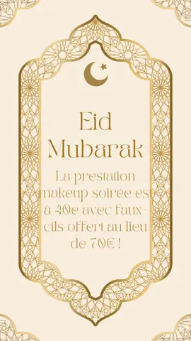 Mes beautés, à l'occasion de l'Eid,  Mallau Beauty Studio à le plaisir de vous annoncer que le samedi 13 et dimanche 14 avril 2024 la prestation maquillage soirée est à 40e au lieu de 70e et les faux-cils sont offerts ! 👀 La réservation est ouverte ! Premières arrivées, premières servies 🌹#eid #eidmubarak #aid #beauty #makeup #fyp #fypシ 