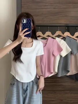 Áo thun nư cổ U ngắn tay viền mí 2 bên phối vạt bầu #aothunnu #aothunvatbau #xuhuong 