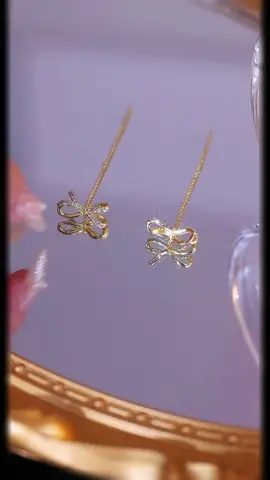 Bowknot long tassel ear line dangle earrings for women #koreanstyle #fyp #foryou #beauty #earring #earline #dangleearring #accessories 