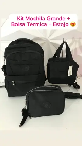 Kit perfeitoo Mochila Grande + Bolsa térmica+ Estojo grande K ! 😍🐒 Monte seu kit como preferir , temos disponiveis em varias cores! 💗 . . . . #bolsas #mochilas