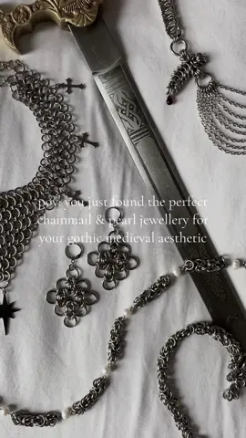 Made from solid stainless steel with real baroque pearls ⚔️⛓️🪦 #gothicjewellery #gothicaesthetic #gothicsmallbusiness #altaesthetic #alternativejewellery #medievalaesthetic #whimsymedieval #gothicmedieval #chainmail #chainmailnecklace #altsmallbusiness #grungeaesthetic 