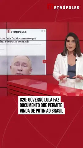 O governo do presidente Luiz Inácio #Lula da Silva (PT) fez parecer com argumentação jurídica que permite possível vinda do líder russo, Vladimir #Putin, ao Brasil para participar da cúpula do #G20, mesmo ele tendo mandado internacional de prisão em aberto. #TikTokNotícias