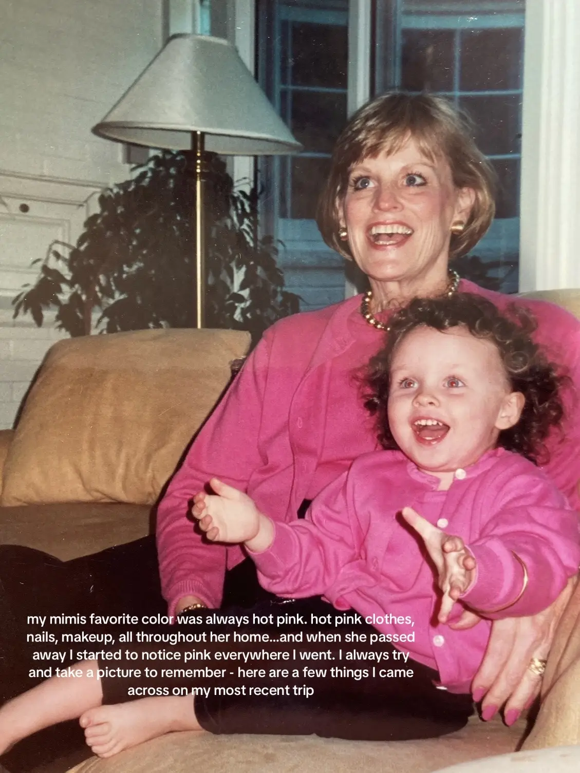 my mimis favorite color was always hot pink. hot pink clothes, nails, makeup, all throughout her home…and when she passed away I started to notice pink everywhere I went. I always try and take a picture to remember - here are a few things I came across on my most recent trip 