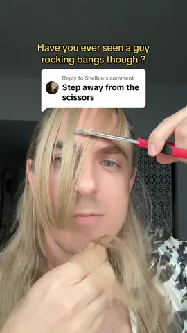 Replying to @Shelbie how abot this haircut? Have you ever seen a guy rocking bangs? #guyswithlonghair #haircutformen #cutyourownhair #bangshairstyle 
