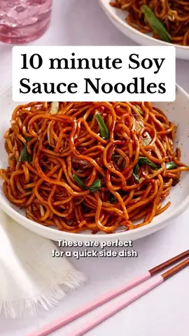 10 minute Soy Sauce Noodles 🍜 These quick and EASY stir fried noodles are tossed in a savory soy sauce blend for a convenient side dish. Or simply add in some protein and veggies to make them a complete meal! Tap the link in my bio for to the detailed guided recipe✨ . . . . . #soysaucenoodles #noodles  #EasyRecipe #dinnerrecipes  #Recipe 