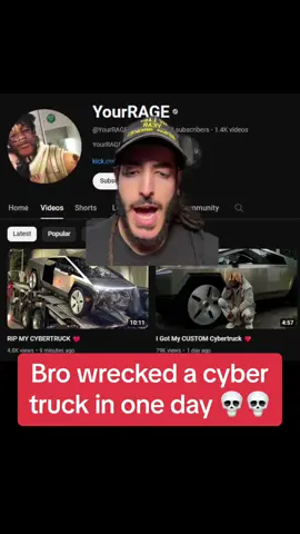 Yourrage wrecked his cybertruck #tesla #cybertruck #yourrage #funny #viral #fyp 