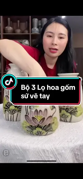 Bộ 3 Lọ hoa gốm sứ vẽ tay men lạnh màu trắng bát tràng #viralvideo #hot #binhhoa #gomsubattrang #binhgom #ngocbich668 