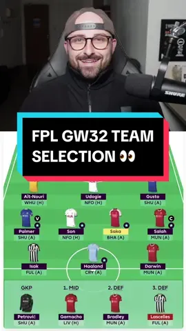FPL GW32 Team Selection 👀 #fpl #fpltok #fantasyfootball #fantasypremierleague 