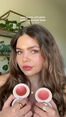 Which shade do you prefer? 🤭 new @Rare Beauty Soft Pinch Luminous Powder Blush in shade joy vs. shade love Joy - muted peach Love - terracotta  #viralmakeup #makeuptok #rarebeauty #glowymakeup #makeupideas #fypシ  