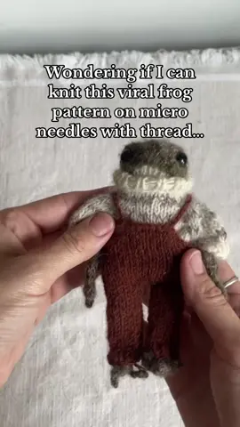 Microknitting has entered the chat 👀🐸 . . . pattern by @dotpebbles_knits #imadethisfrog  #imadethisfroggy #microknit  #tiny #tinyknits #handmade #dotpebblescreatureland #knittedfrog #miniature #cottagecore #cottage #goblincore #frogcore