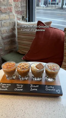 they have coffee flights mon through fri from 11am to 1pm!! ☕️🤍 @Ancient Grounds Chicago #chicagocoffee #coffeeflights #chicagocoffeeshops #lakeviewchicago 