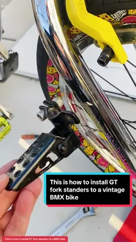 This is how to install GT fork standers to a vintage BMX bike. These are version 2 GT fork standers from the 1980s. They have the GT logo cut out of the sides of them.  Make sure to get longer bolts to fit the 90s forks because they are way wider than the 1980s BMX forks. @Harvesterbmx  #gtbikes #gtbmxfreestyle #durothethird #oldschoolbmx #vintagebmx #bmxboy  @Durothethird / 80s BMX / Art 
