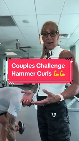 Couples challenge her vs him (wife and husband) 61 and 64 years old. Bicep hammer curls. 20 pound and 25 pound weights. Who wins? Fit at 61 #coupleschallenge #couplesgoals #fitcouples #fitat60 #hammercurls 