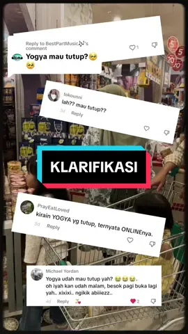 Replying to @BestPartMusic🎶  Hayoo siapa yang ngira YOGYA tutup? YOGYA ga tutup kok, tutup kalau malem 🌚😴 besoknya buka lagii doong ❤️ karena promo menyala tetap hadir setiap hari 🔥 Terimakasih untuk YO People yang selalu ada di era ini, 41 tahun yang sangat berkesan dan terimakasih atas antusias berbelanja #HanyaDiYogya #perpisahan #pertemuan #fyp #fypシ #lebaran #lebaran2024 #hanyadiyogya #belanjahemat #yogyagroup 