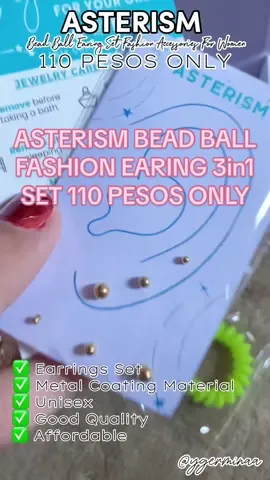 ASTERISM BEAD BALL FASHION EARING 3in1 SET 110 PESOS ONLY! 🫶🏻 #asterism #trending #earing #affordable 