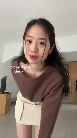 brown cream fit check 👀 wdyt? #fitcheck #outfit #outfitinspo #outfitideas #coffeedate #OOTD #skirt #cargo 