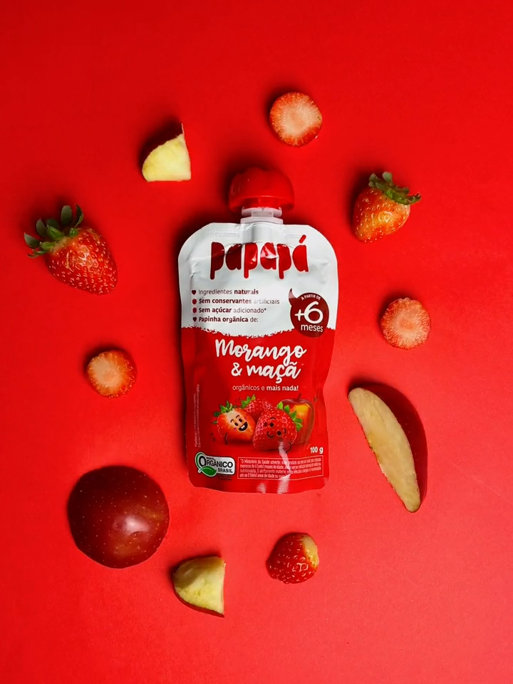 Quem aí já experimentou a nova Papinha Orgânica de Morango e Maçã? ❌ Sem adição de açúcar e edulcorantes ❌ Sem corantes, conservantes e aromatizantes ❤️ Natural e orgânica ❤️ Prática e não precisa refrigeração Ainda não? Clique no link da nossa bio e garanta já a sua!📲 #papinha  #papapa  #papinhaorganica