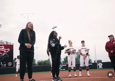 Bread and butter throwing the first pitch 😬 what yall think? new sport 👀👀 #fyp #firstpitch #gamecocksoftball #gamecockwomensbasketball 