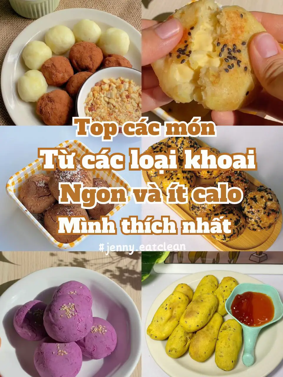 Hệ người thích ăn các thể loại khoai từ khoai lang, khoai tây, khoai môn đừng bỏ qua những công thức sau nha. Cách làm cũng tương đương nhau nhưng được biến tấu đa dạng hơn, đặc biệt vẫn ít calo, phù hợp cho bữa sáng và bữa phụ. Lưu về cho thực đơn giảm cân và healthy nào cả nhà ơi 1. Mochi khoai tây  Tui lấy cảm hứng từ bánh mochi kem sữa hót hít đầu năm nay và bẻ lái thành công thức ít calo và ngon không kém cạnh. Chấm cùng kem sữa làm từ sắn dây và sữa dừa. 10 điểm không có nhưng 2. Pancake khoai tây  Khoai tây mềm dẻo nhân cùng phô mai tan chảy sẽ không làm bạn thất vọng 3. Mochi khoai nhân phô mai Khoai lang thơm, ngọt từ nhiên, thêm bột năng dẻo dai dai. Một lựa chọn hoàn hảo cho bữa sáng nha. Làm xong cất tủ lạnh qua hôm sau làm nóng lại ăn bình thường nhé 4. Mochi khoai lang tím Cách làm giống mochi nhân phô mai. Thay bằng khoai tím thôi nè 5. Khoai lang kén healthy Ôi cái công thức này giống phiên bản gốc tới 90% luôn nè. Chỉ một nửa calo so với phiên bản gốc 6. Mochi khoai bí đỏ bọc mè Phiên bản này lạ hơn với lớp mè bên ngoài và mặn mặn khi sốt với xì dầu, tương ớt và đường. Ăn dai dai cực kỳ ngon nha Chúc các bác ăn ngon và độ dáng thành công nha❤️ Follow tui để xem thêm nhiều công thức eatclean ngon bá cháy nhé❤️❤️ #ancungtiktok #nauancungtiktok #healthyrecipes #cacmontukhoai #khoailangteam #jennyeatclean 