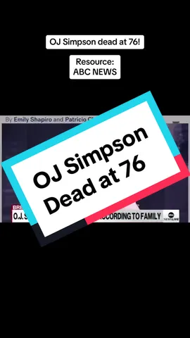 OJ Simpson dead at 76.  Resource: ABC News https://abcnews.go.com/US/oj-simpson-former-football-star-acquitted-murder-dies/story?id=16354000 #ojsimpson #nicolesimpson #rongoldman  #buffalobills #thejuice #fyf #fyp 