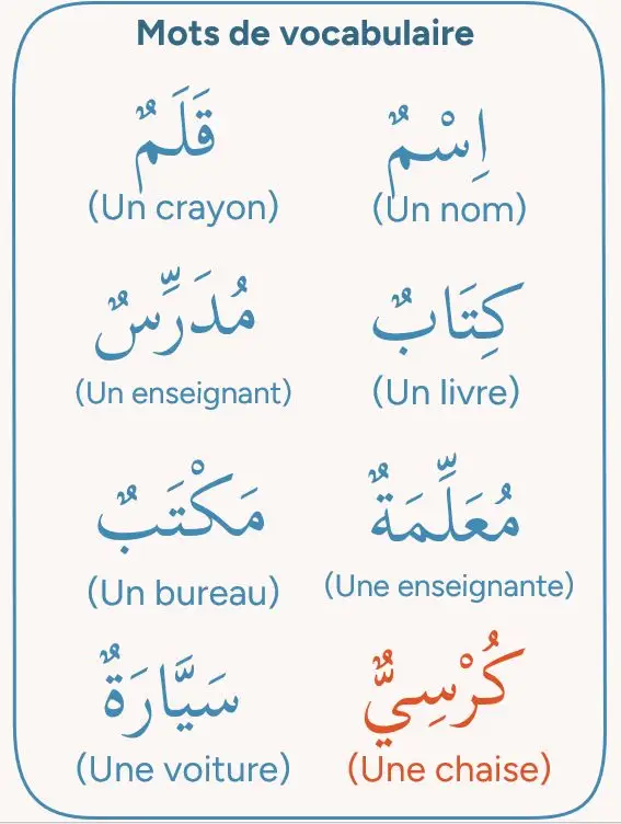 Apprends l'arabe littéraire : fiches de vocabulaire des leçons 1 et 2 #apprendrelarabe #apprendresurtiktok #LearnOnTikTok #apprendrelarabefacilement #Arabe #grammairearabe #languearabe #LearnOnTikTok #vocabulaireislam #arabic #arabiclanguage #tomesdemedine #tomedemedine #arabelitteraire 