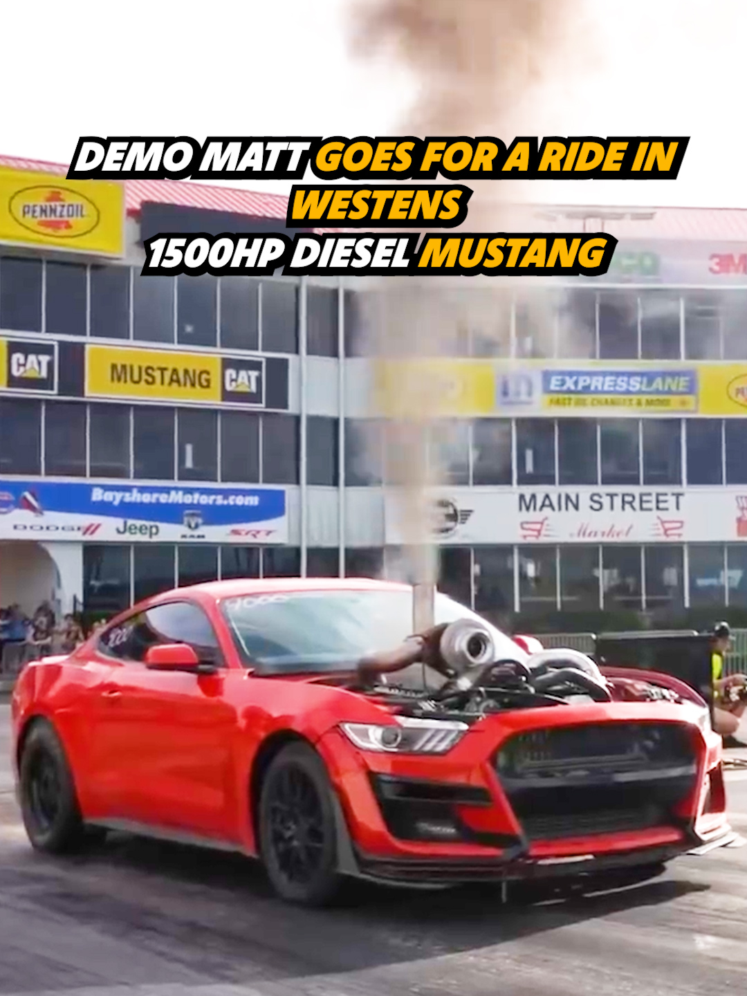 Demo Matts first time seeing the smokestang IRL #westen #champlin #westenchamplin #demomatt #demolitionranch #ford #mustangs #mustang #diesel #cummins #cumminsswap #dieseltruck
