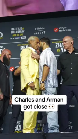 #CharlesOliveira and #ArmanTsarukyan got close in their first #faceoff 👀 #UFC300 #UFC 