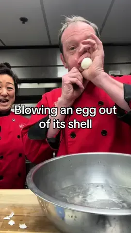 Blowing an egg out of its shell. Only do this to an egg you are eating yourself. #hardboiledegg #egghack 