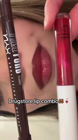 The way this drugstore combo has me in a chokehold🔥🔥 Nyx Rebel Kind🧸 Elf Cherry Bomb💋 #liptutorial #lipgloss #lipcombo #elfcosmetics #elf #nyx 