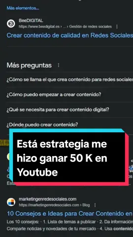 Gane +50k en YouTube en 1 año gracias a esta estrategia 🚀 ✔️ Elige un tipo de contenido  ✔️ Elige bien un micro nicho.  Generalmente hay contenido que le va mucho mejor a otro  y por su puesto contenido que monetiza más 🫰🏻 💲 Solemos ver contenido de Entretenimiento 🆚 Contenido educativo. Yo personalmente me inclino más por el contenido Educativo y que aporta valor 🌱 🎯En este caso debes seleccionar que tipo de contenido vas a crear y dentro de ese nicho enfocarte en una audiencia más específica a la cual te vas a dirigir 🔎 🚀 Esto te permite crecer porque estará aportando contenido de valor a personas que lo necesitan 😉 📌 Sigueme y conoce más estrategias para crecer en Youtube🫰🏻 #youtube #youtubers #automatizacion #marcapersonal #crecerenyoutube #marifuentes #seo 