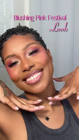 Pink Festival Look in under 10 minutes 💕 Products used:  @Too Faced natural nudes palette  @about-face beauty laid cheek freak blush/ all in fire gloss/ leave me breathless liner @Anastasia Beverly Hills guava gloss/ moon child palette  #festivalmakeup #pinkmakeup #makeupforbeginners #pinkglitter #makeupforblackwomen #shortnaturalhair 
