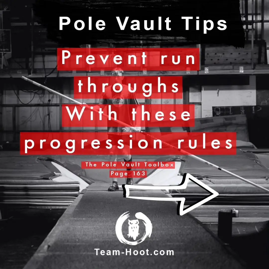 Pole vault is arguably more psychological than physical. Its a very fear based event which makes it easy to run into psychological issues. In the same way you can strain our hamstring you can strain your mind which i call trauma knots.  The number one way I see these pole vault trauma knots get created is through progressing to quickly Step one is to try to avoid these knots. Here are a few of my rules. 1. Rule of 3 - never change the vaulters settings (grip, pole, run) until the vaulter does it at least 3 times in a row. 2. Small adjustments with the run, grip, and pole. For the run never progress more than 2 steps or one left at a time. For the grip never progress more than 3 inches at a time. For the pole never progress more than 5 lbs at a time. 3. My vaulters only get 3 run-throughs or so swing jumps before we make a change. I do this because in the same way reps create a good habit, reps can also create a bad habit and Its way harder to fix a bad habit than create a new one.  If you're dealing with a mental knot (running through, pole feels to big, you're not swinging jumps up etc) you're not the only one! Many times (this happened to me) I would skip runs. I would go 4 lefts to 6 lefts to 9 lefts and then I'd wonder why I was running through... well Shawn, you're progressing too fast.  I see the same thing happening with grips and poles. Progressing to quickly in the pole vault is like having a kid bench press 100lbs and then throwing on 300lbs and wondering why they're scared to bench. With that said  The best way to fix or untangle these knots is with success. 1. Go back to a setting (grip, pole, run) that works no matter what. If you have a big knot it might be one left gripping at 8 feet on a 100lb pole. It doesn't matter! Get 5-10 reps in a row and slowly and I mean slowly change one setting based on the recommendations above. Wash and repeat It might take some time but getting off the ground will carve a new groove in your mind. With each rep you swing up that groove will get deeper and that knot will come untangled! For more Head over to Team-Hoot.com  #teamhoot #polevault #polevaulter #vaulter #polevaulting #trackandfield