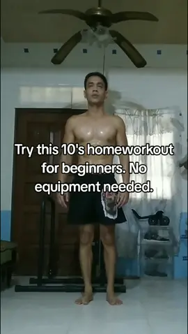 10's homeworkout for beginners without equipment. Rest for 1 to 2 mins. Repeat 2 to 3 sets. Have a diet for best results. #Fitness #motivation #inspiration #calisthenics #bodyweight #homeworkout #FitTok #GymTok #foryoupage #foryou #fyp 