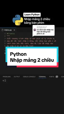 Trả lời @phuongkeniumuoi Python - Tin học 11 KHMT - Dữ liệu mảng hai chiều P3: Cách nhập dữ liệu vào mảng 2 chiều bằng bàn phím #trietcs #python #học_sinh #tinhoc #2k7 #2k8 #thpt #LearnOnTikTok #xuhuong