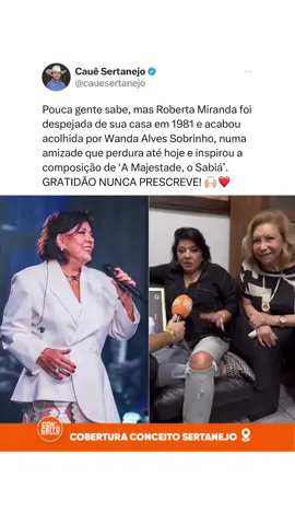 A história por trás do clássico ‘A Majestade, o Sabiá’ é bem diferente do que muita gente pensa. Em entrevista ao #ConceitoSertanejo antes do DVD ‘Infinito’, @Roberta Miranda fez questão de apresentar a mulher que a acolheu depois de ter sido despejada de casa, em 1981, num momento em que nasceu uma amizade que perdura até os dias de hoje e inspirou a composição da música mais marcante da carreira da Rainha. #robertamiranda #conceitosertanejo #sertanejo 