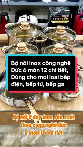 Bộ nồi inox công nghệ Đức 6 món 12 chi tiết, Dùng cho mọi loại bếp điện, bếp từ, bếp ga#hanhanhshop #dogiadungtienich #bonoi6mon 