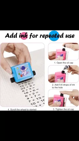 Teaching Stamp 2 In 1 Fill In The Blank Roller Reusable Math Roller Stamp Design Digital Stamp Within 100 Math Practice 👉🏻Digital Teaching Stamp Roller】 Adjustable numbers, gently roll to print out less than 100 maths problems efficiently and quickly. A fun and meaningful gift for your child or a friend’s child! 👉🏻【Quickly Addition and subtraction】You can quickly prepare maths problems for your child at home. Just scroll through the stamps to print maths problems quickly and it dries quickly. Primary school children do one page a day to improve their oral calculation speed and accuracy. 👉🏻【Reusable】The roller digital teaching stamp is small and exquisite, easy to carry and can be reused by adding ink. The print is clear and dries without fading after printing. 👉🏻【Learning and Educational Gift】This math toy helps kids have fun while learning while improving their arithmetic skills. 👉🏻 Parents can quickly prepare their children for when they need to practice maths problems. Say goodbye to handwritten math problems and save even more time with stamps! #mathstamp #digital #stamp #refill #reuseable #education #teachers #kids #foryou #viral #trending #fyp #fypシ #fypシ゚viral #onlineshopping #portable #fypageシ #followers #viraltiktok #tiktok #virall 