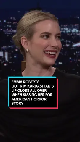 Emma Roberts got @Kim Kardashian’s lip gloss all over when kissing her for American Horror Story Delicate: Part Two! #FallonTonight #AHSDelicate #TonightShow #EmmaRobert #AHS #KimKardashian #AmericanHorrorStory #JimmyFallon 