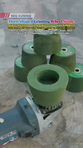 📦READY STOCK | COD | Oversea✈️ Horn-shaped Stone Grinding Wheel for Granite Grinding Polishing Trimming Ceramic Grinding Disc Silicon Carbide for Angle Grinder 📌 FEATURES 👨‍🔧 The grinding wheel is made of emery and silicon carbide particles, with long service life, high material removal rate, double thickness, and double durability. 👨‍🏭 Easy To Use: 100 type angle grinder special, the grinding wheel comes with copper thread, can be directly installed angle grinder, simple and easy to operate. 👨‍🔧 Sand Faster: Contains large particles of emery, the effect of sanding and polishing the stone is good, and the speed is fast. The type 11 shape of the grinder disc is made for maximum surface grinding coverage. 👨‍🏭 Application: These wheels can effectively smooth and finish the surface or contour. Suitable for grinding stone, but also for grinding worn ax blades, blades, and other tools. 📌 SPECIFICATIONS Material: Emery, Silicon Carbide Diameter: 74mm Height: 50mm Thickness: 16mm Thread Size: M10 Applicable Models: Type 100 Angle Grinder #batupolish #batupengasah #batupengisar #rodapenggilap #rodapengisarbatu #rodapengisar #polishingstones #grindingstone #polishingstones #polishingwheel #maharajatiktok #wanworkshop 
