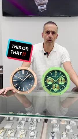 At the end of the day he’s a watch guy, so yes, even G has preferences guys😂 let us know yours in the comments💬 • • • #gluxejewelers #miami #thisorthat #favorites #pickandchoose #preferences #audemarspiguet #chronograph #frankmuller #jacobandcowatches #rolexgmt2 #rolexsubmariner #rubberb #watchtok #patekphilippe 