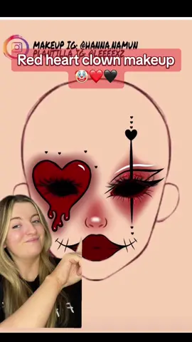Red heart clown makeup 🤡❤️🖤 #fyp #foryoupage #foryou #mua #makeup #trending #makeupartist #trend #makeuptransformation #makeup #makeuplook #clown #clownmakeup 