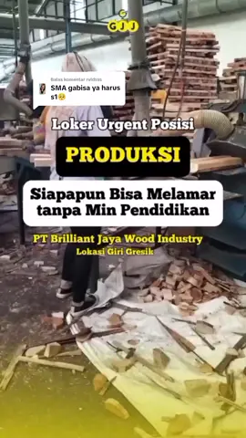 Membalas @rvldsss Kaka bisa lamar yg ini, no minimal pendidikan. Silahkan di cek ya kak info semua ada di VT.  crdt didinross #loker #lokergresik #lowongangresik #loker2024 #kabargresik #infogresik #briliantjayawoodindustry #pabrikkayu #plywood #woodindustry 