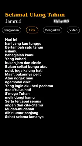 Lirik Lagu Selamat Ulang Tahun-Jambrud Part 260 🎶 #lyrics #liriklagu #lirikgoogle  #lagutiktok #lagutrend #laguviral  #musiclirik #musicalbum #hylyriks  #jambrud #selamatulangtahun 