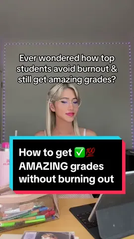 These hacks will transform you into an absolute academic WEAPON ✅💯🧠👩🏼‍🎓 - THE HACKS & HOW THEY PREVENT BURNOUT: 1️⃣ Pomodoro Technique - 25min study, 5min break. Repeat × 4 then take a 15-20min break.  This will revolutionise the way you work, helping you stay focused and efficient, and therefore get your work done INFINITELY faster.  The regular breaks will also ensure you stay fresh & stop your brain from fatiguing so much that the work you’re doing becomes useless or of poorer quality⏰  . 2️⃣ Spaced Repetition - review content at regular, increasing intervals.  For example:  —> when you get home from school  —> again that weekend  —> the weekend after  —> in a fortnight  —> in a month  —> in 3 months. You only need to go over your notes briefly each time (15-20mins), or you can make it even more effective by doing practice questions, Flashcards, Blurting etc. As the name suggests, Spaced Repetition spaces out your revision, helps you prepare for exams well in advance, so that you’re not cramming everything last minute/ pulling all nighters and avoiding the stress that comes with this 📆 3️⃣ Study Group - meet up with 3-4 classmates every week. Assign each person a topic teach the others, and make sure to include practice questions so you can quiz each other too! Spend the rest of the time going through difficult concepts together. This is a great way to stay social and switch up the way you study. It can also help you feel less overwhelmed with complex topics that you might struggle with on your own 👯‍♀️  . 4️⃣ Prioritising Sleep -  sleep is honestly king when it comes to mental health. If you feel guilty, don’t! Adequate sleep will actually help you be more productive during the day, and it’s also during sleep when your brain actually consolidated what you’ve learnt that day to long-term memory and forms links with other into you’ve learn. So it’s almost as if you GAIN your time back 😴  - #studyhacks #studytips #studytok #studentlife #students #studysmarter #burnoutprevention #mentalhealthmatters 