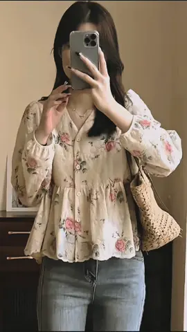 MAWARBlouse Korea motif bunga Lengan Panjang #atasanwanita #bajuwanita #blousewanita 