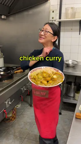 There’s nothing better than Chinese chicken curry with egg fried and a portion of chips. It’s delicious, comforting and a real treat at the weekend. Recipe on how to make Chinese chicken curry below (ja li ji) and egg fried recipe is on my reels. P.s my mum didn’t let me eat chips on this day cause apparently I eat too many when I go home home 😂🥲 📍 Wok Inn, Sheffield (S12 3DZ) Chef tip: freeze the remaining curry paste and defrost the morning of when you’d like to use it Serves 2/3 For the curry paste: 170ml veg oil 1 onion 1 bulb of garlic  1 small knob of ginger  1/2 banana  1/2 orange  1/2 apple  1 stem of celery  1 small carrot 120g plain flour  4 tbsp curry powder  1 tbsp turmeric powder  1 tbsp fennel powder  1 tbsp garam masala  1/2 tsp 5 spice powder  1/2 tsp cumin powder  1 tsp chilli powder  For one portion of curry sauce: 4 tbsp of curry paste (made earlier) 175ml water 4 tbsp coconut milk 1 tbsp salt 1/2 tbsp MSG 1 tbsp sugar 1 tbsp tomato puree  For stir frying: 3 mushrooms  1/2 large onion 2 precooked chicken breasts (chopped into 3cm pieces) Handful of frozen peas  To make the curry paste roughly chop your veg and fruit. Add the oil on medium-low heat to a large pot along with the veg and fruit (including skin) and cook for 30 mins. Remove the veg and fruit and add the remaining flour to make a roux then add the seasonings and mix well. Cook for 20 mins on low heat (mum cooks her curry paste for usually an hour on low heat but if you don’t have time just cook for a short period!) Add a small ladle of oil to a wok on medium-high heat and add the mushrooms and onion, fry for a minute. Then add the chicken and cook for a 3-4 mins on medium-high heat until lightly golden. Add the peas and cook for a further minute.  Strain the veg and chicken from the oil and set aside.  To make the curry sauce, to a clean wok add 4 tbsp of curry paste with 175ml of water and coconut milk and the seasonings. Give it a stir for a few mins until thickened. Then add your cooked veg and chicken and stir fry for a few mins. Serve with egg fried rice and enjoy! #chinesechickencurry #takeawayrecipes #takeawaykid