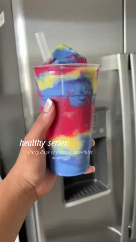 superman icecream inspired smoothie 💙 perfect for summer & super hydratingg. ingredients: frozen raspberries  frozen strawberries  frozen mangos frozen pineapple 100% coconut water  blue orangic spiulina powder * all items used are linked in bio under amazon storefront * #healthysmoothie #fypp #smoothies #ninjablender 