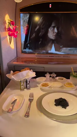 Caviar & Sunsets 🥰 #emirates #firstclass #travel #caviar #luxury #planetok #traveltok #dubai #fyp #jetsetter 