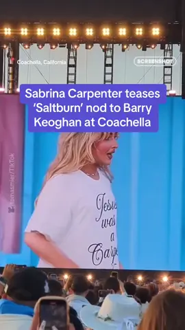 The popstar Sabrina Carpenter made a cheeky reference to the THAT infamous ‘Saltburn’ scene that shows her boyfriend, Barry Keoghan, drinking Felix Catton’s bathwater, played by Jacob Elordi, during the Nonsense outro at Coachella Weekend 2. In the footage, she sings: “Made his knees so weak he had to spread mine. He’s drinking my bathwater like it’s red wine. Coachella, see you back here when I headline.” Fans went wild over the ‘Saltburn’ nod, noting Sabrina isn’t shy about her man. #coachella2024 #sabrinacarpenter #barrykeoghan #coachellaweekend2 
